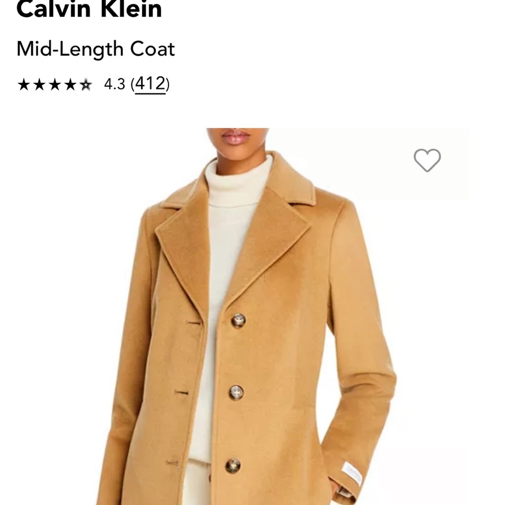 Calvin Klein Mid-Length Coat, Camel Color, Size 2